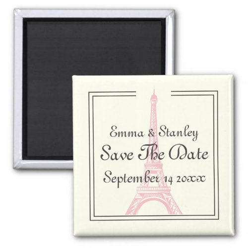 Paris wedding pink Eiffel Tower Save the Date Magnet