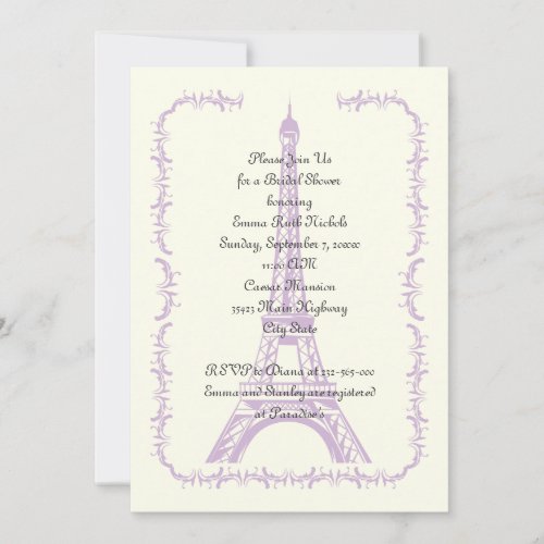 Paris wedding purple Eiffel Tower bridal shower Invitation