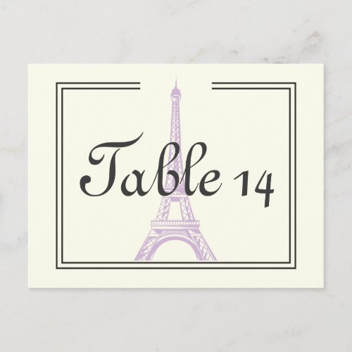 Paris wedding purple Eiffel Tower table number