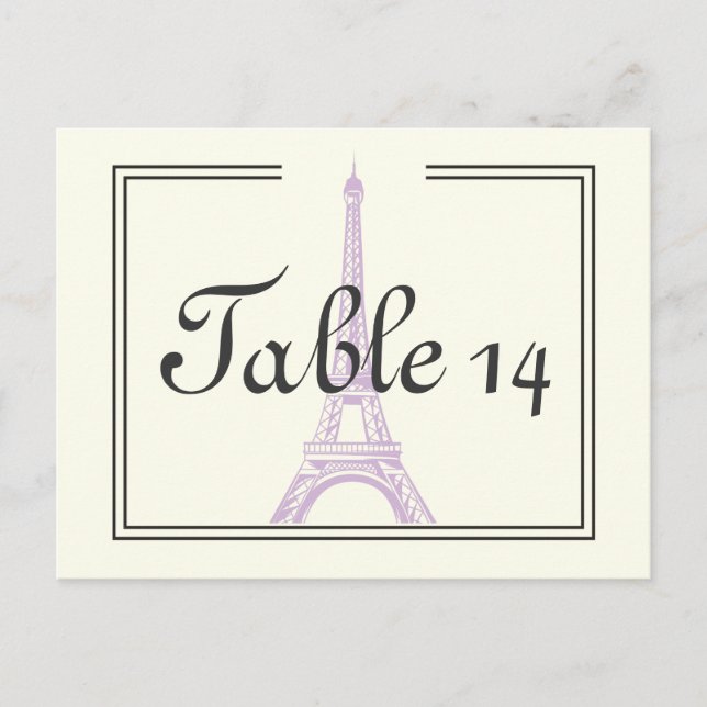 Paris wedding purple Eiffel Tower table number (Front)