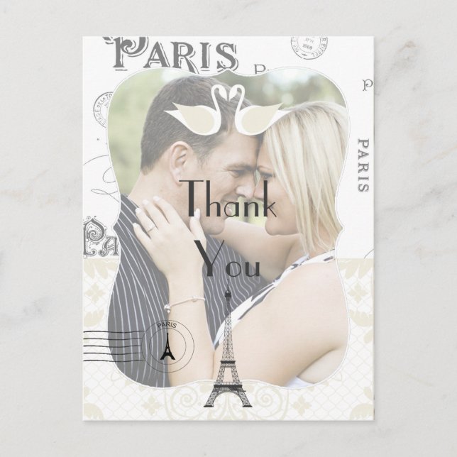 Paris Wedding Theme Thank You Postcard (Front)
