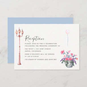 Paris Wedding watercolor wildflowers Reception Invitation