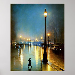Paris wet evening lamps Big lamp Impressionism Poster