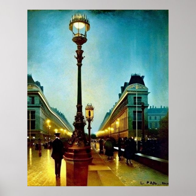 Paris wet evening lamps Impressionism buildings  Poster (Front)