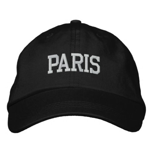 PARIS White Embroidery on Black Embroidered Baseball Cap