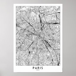 Paris White Map Poster
