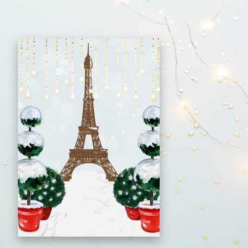 Paris Winter Eiffel Tower Topiary Christmas Holiday Card