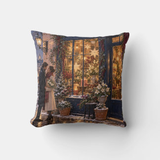 Paris Winter Golden Star Shop Window Throw Pillow