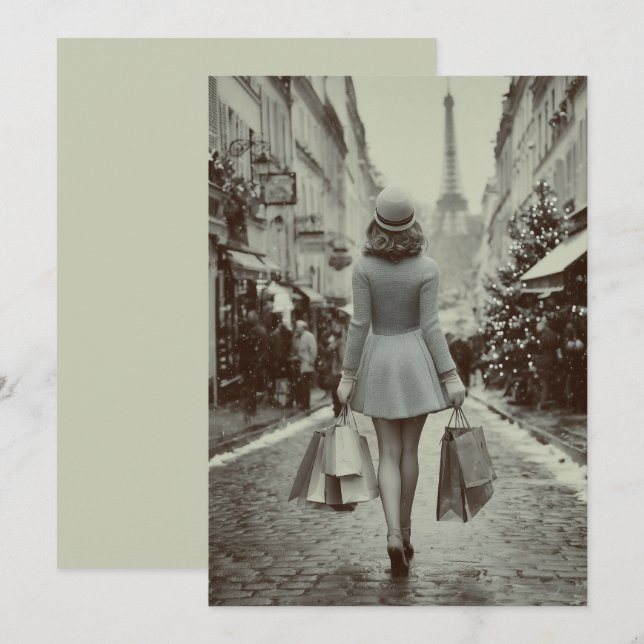 Paris Winter Shopping Stroll Holiday Card (Front/Back)