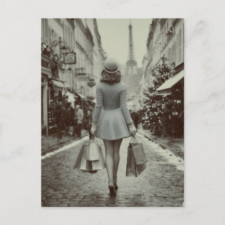 Paris Winter Shopping Stroll Holiday Postcard
