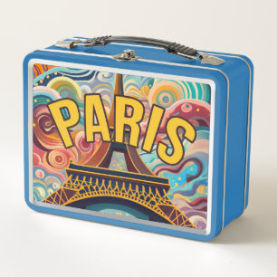 Paris with Cool Graphic and Eiffel Tower Metal Lunch Box