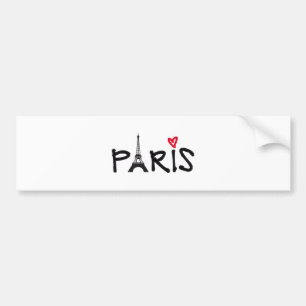 Paris with Eiffel tower and red heart Bumper Sticker