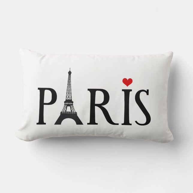 Paris with Eiffel tower and red heart Lumbar Pillow (Front)