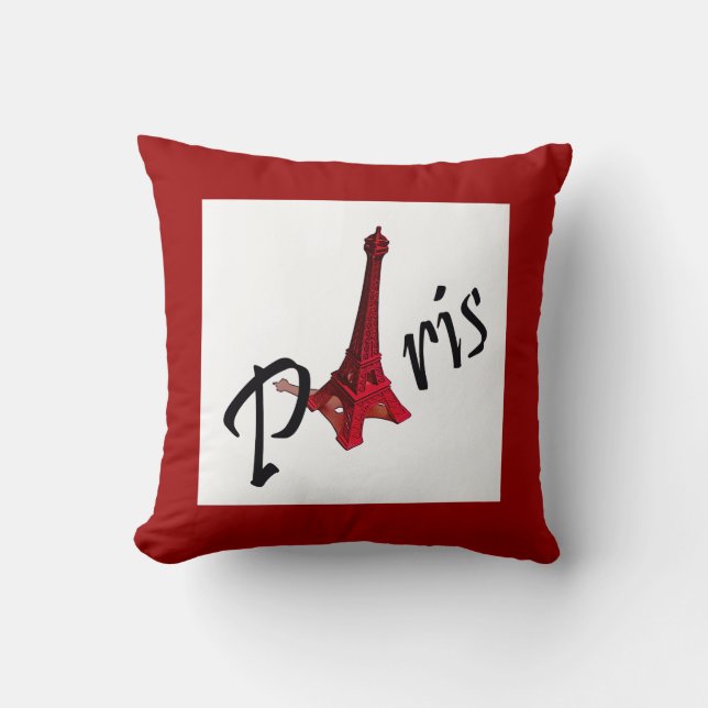 Paris with Eiffel tower on red background Throw Pillow (Front)