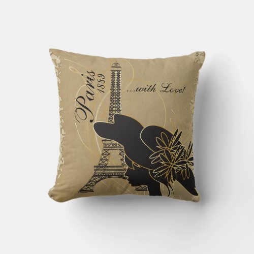 Paris with Love and Silhouette Girl Throw Pillow