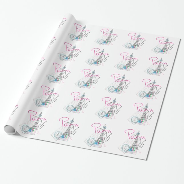PARIS with love - Eiffel  Tower & Letter Wrapping Paper (Unrolled)