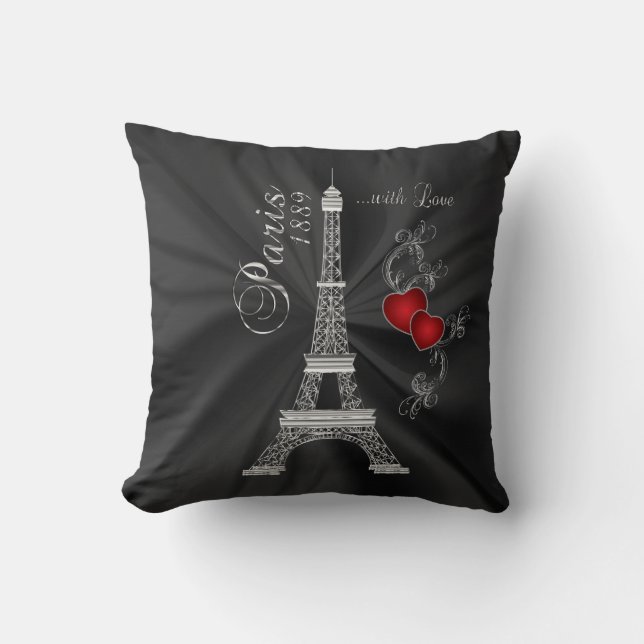 Paris with Love in Metallic Silver Throw Pillow (Front)