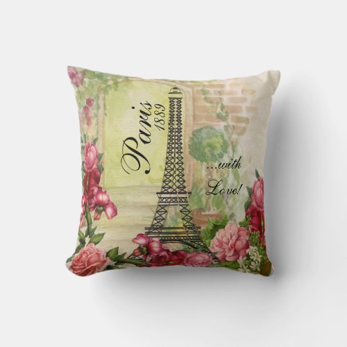 Paris with Love Rose Garden Throw Pillow