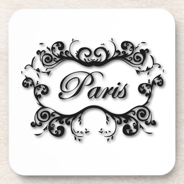 Paris with Scrolls Beverage Coaster (Front)