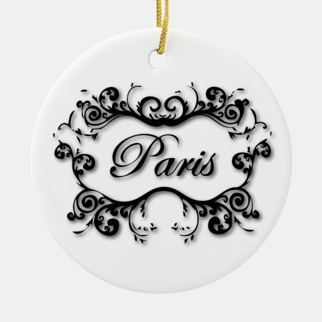 Paris with Scrolls Ceramic Ornament (Front)