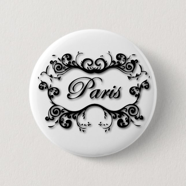 Paris with Scrolls Pinback Button (Front)