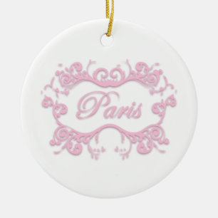 Paris with Scrolls pink Ceramic Ornament