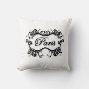 Paris with Scrolls Throw Pillow