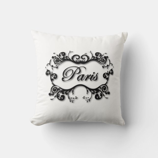 Paris with Scrolls Throw Pillow (Front)
