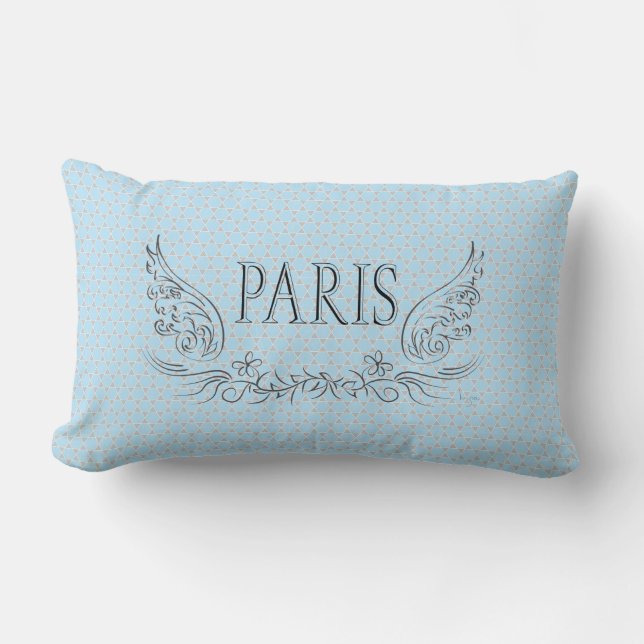 Paris with Wings and Flower design Lumbar Pillow (Front)