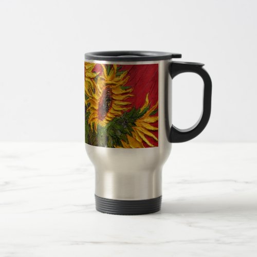 Paris' Yellow Sunflower on Red Background Travel Mug