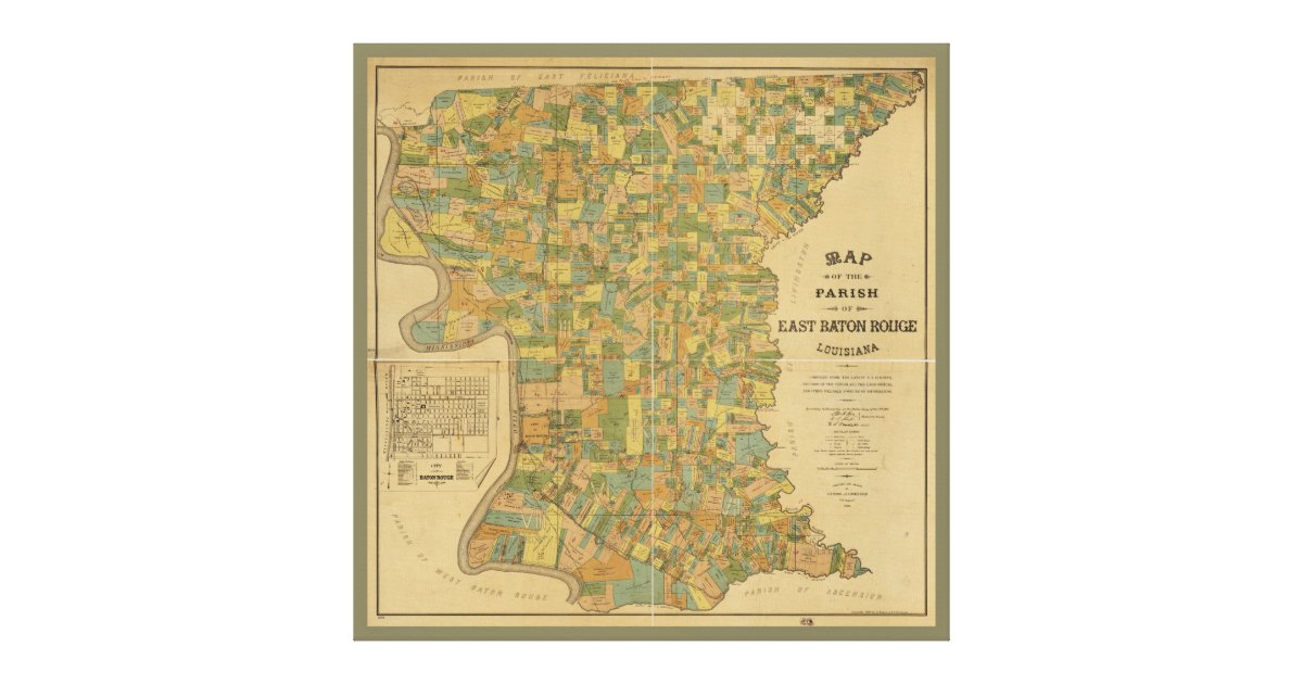 Louisiana Land Ownership Maps Parish Of East Baton Rouge, Louisiana Map (1895) Canvas Print | Zazzle
