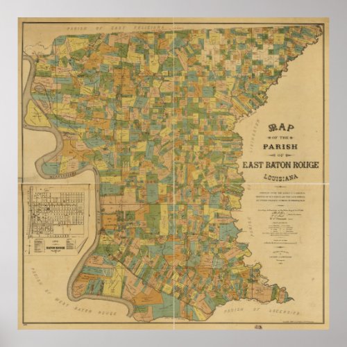 Parish of East Baton Rouge Louisiana Map 1895 Poster