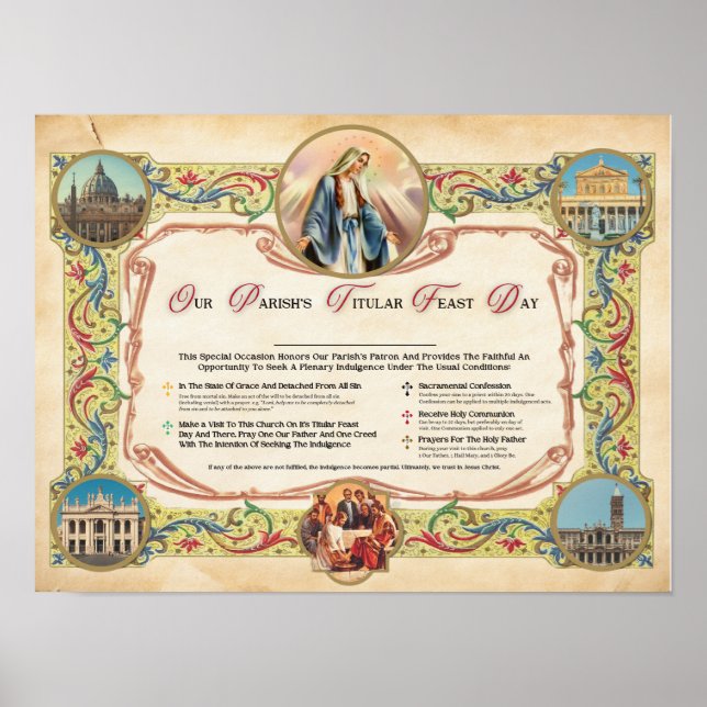 Parish Titular Feast Day Indulgence Plaque Poster (Front)