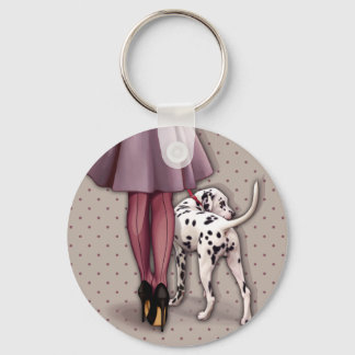 Parisian and its Dalmatian in a walk Keychain