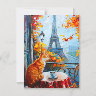 Parisian Autumn | Ginger Cat at a Cafe Postcard