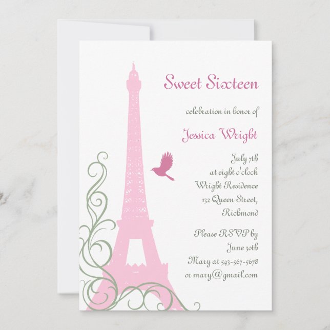 Parisian Birthday Invitation (white) (Front)