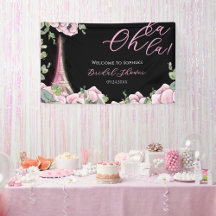 Parisian Black Pink Floral Bridal Shower Banner