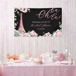 Parisian Black Pink Floral Bridal Shower Banner