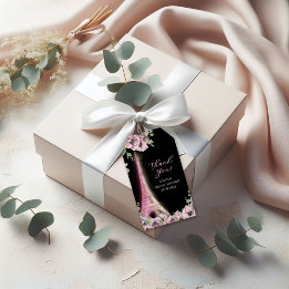 Parisian Black Pink Floral Bridal Shower Gift Tag
