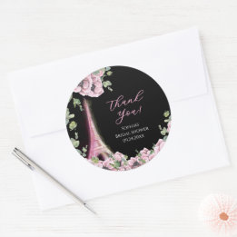 Parisian Black Pink Floral Bridal Shower Sticker
