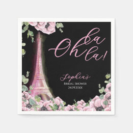 Parisian Black Pink Floral Paper Napkin