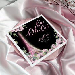 Parisian Black Pink Floral Paper Napkin