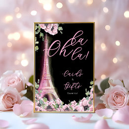 Parisian Black Pink Floral Pedestal Sign