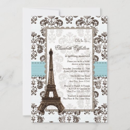 Parisian Blue Bridal Shower Invitations