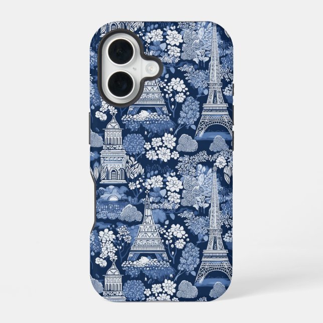 Parisian Blue Toile patterned fabric Iphone Case (Back)
