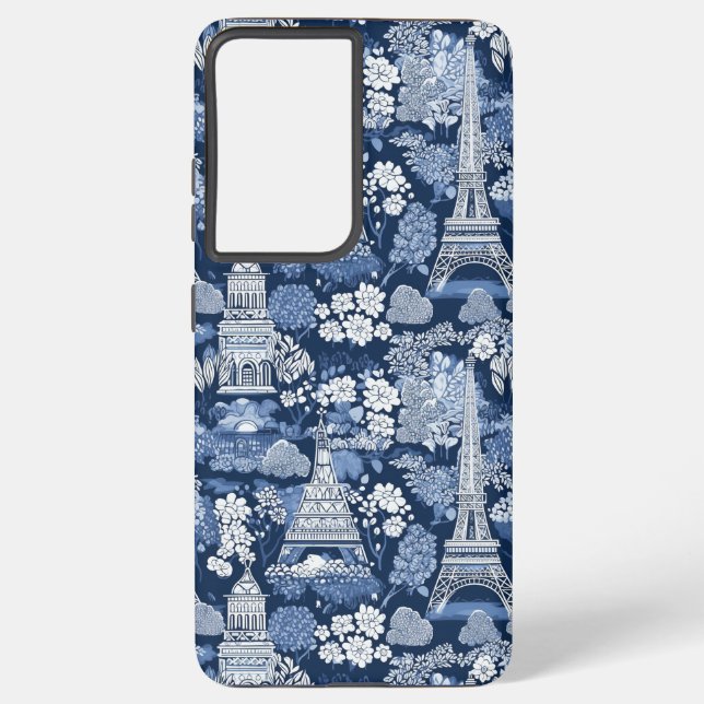 Parisian Blue Toile patterned fabric Samsung Galaxy Case (Back)