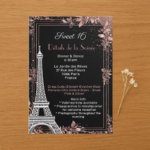 Parisian Blush Pink Silver Glitter Sweet 16 Night  Enclosure Card