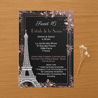 Parisian Blush Pink Silver Glitter Sweet 16 Night Enclosure Card