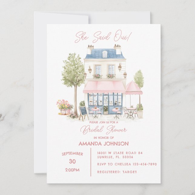 Parisian Cafe Afternoon Bridal Shower Invitation (Front)