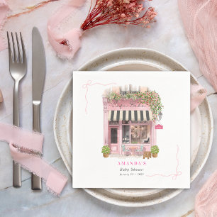Parisian Cafe Bonjour Bebe Pink Bow Baby Shower Napkins
